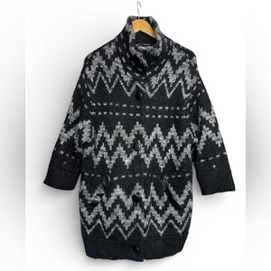 RW&Co Black & Grey Fair Isle Knit Cardigan Coat | Scandi Minimal | S